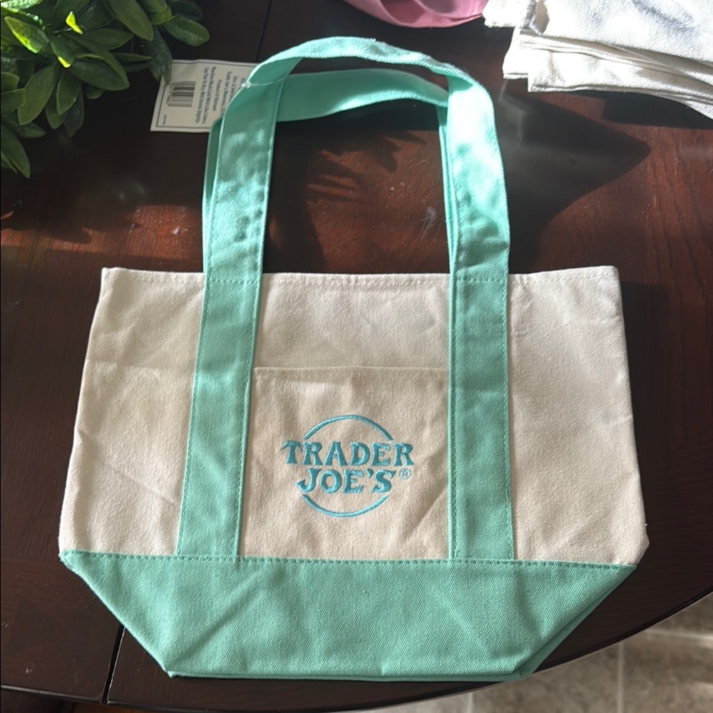 pastel trader joe’s mini tote in green